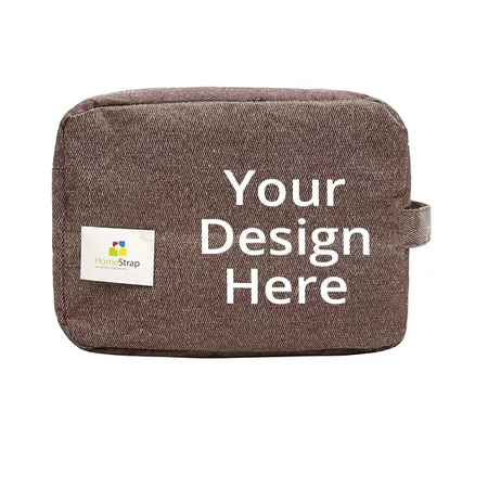 Brown Customized Denim Toiletry Bag/Shaving Pouch