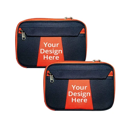 Blue Orange Customized Travel Toiletry Bag Makeup Pouch (Set of 2)