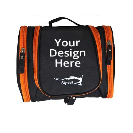 Black Orange Customized Travel Bag - Toiletry Organizer Hanging Kit For Men - Cosmetics Pouch For Women