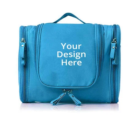 Sky Blue Customized Toiletry Kit Bag For Women And Men For Travel, Shaving Kit Bag For Men, Travel Pouches For Women For Cosmetics And Makeup
