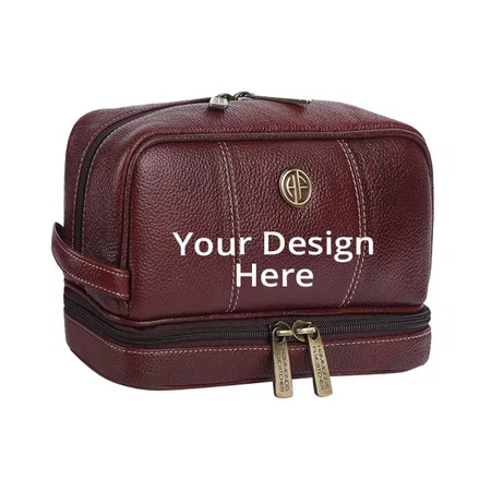 Brown Customized Genuine Leather Toiletry Bag