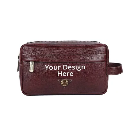 Brown Customized Genuine Leather Toiletry Bag