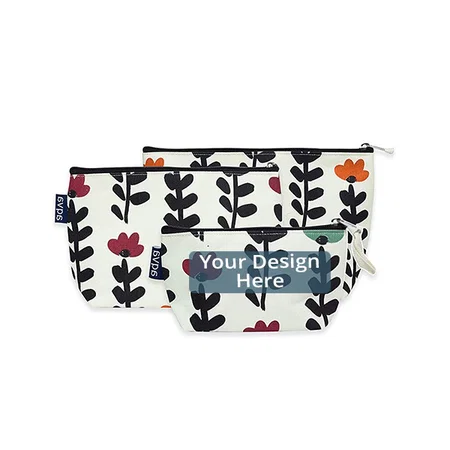 Black Customized Men and Women Printed Small Eco Friendly Cotton Canvas Makeup Bag Set of 3