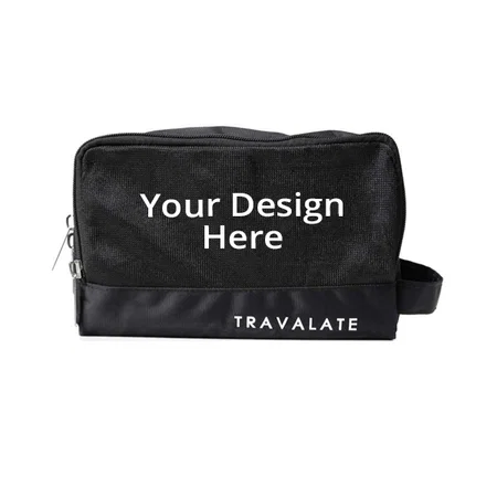 Black Customized 3 Zipper Toiletry Bag (23 x 12 x 16 cm)