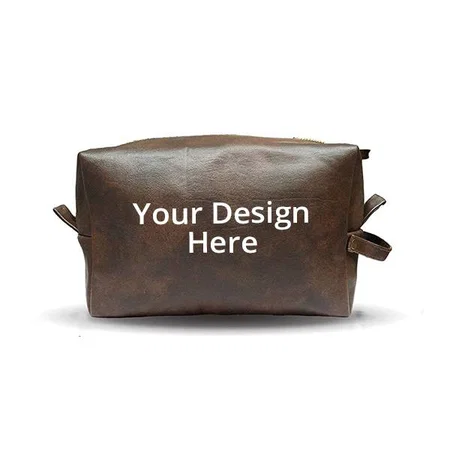 Brown Customized Toiletry Kit Bag, Vegan Leather Travel Pouch