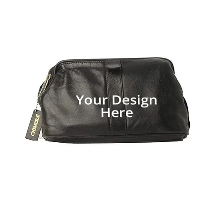 Black Customized Genuine Leather Toiletry Kit