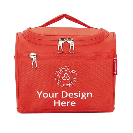 Red Customized Cosmetic Bag with Hook, Travel Toiletry Kit