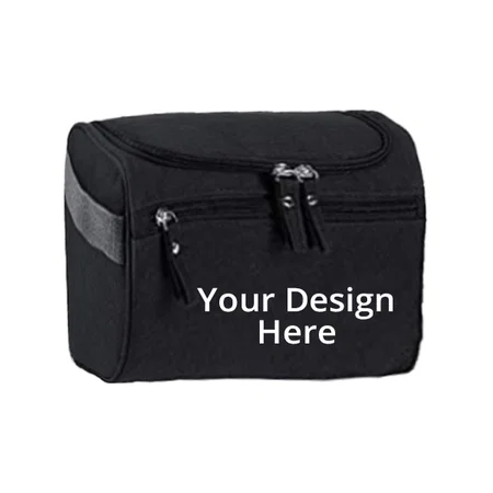 Black Customized Multi Functional Travel Organizer Accessory Toiletry Cosmetics Bag Makeup Shaving Kit Pouch