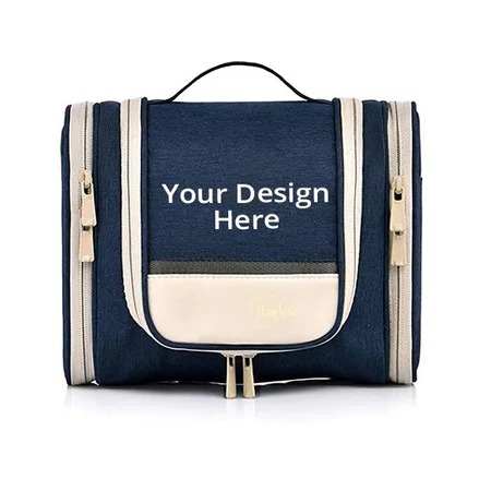 Navy Blue Customized Travel Cosmetic Makeup Pouch Hanging Toiletry Organizer