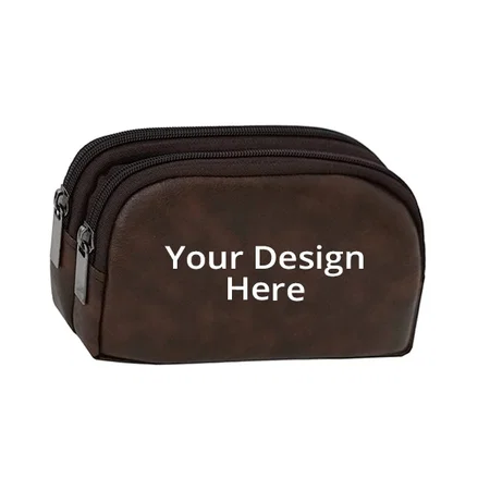 Brown Customized PU Leather Travel Toiletry Bag Unisex Pouch, Pack of 2 (20.5 x 11 x 4.5 cm)