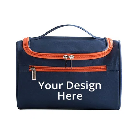 Dark Blue Orange Customized Travel Toiletry Bag, Waterproof Kit For Shaving, Makeup Accessories, Men Cosmetic Organizer With Large Capacity, For Gym, Camping