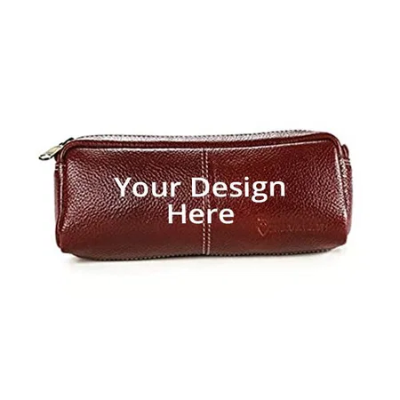 Brown Customized Genuine Leather Utility Pouch/Pencil Case/Toiletry Kit For Men And Women
