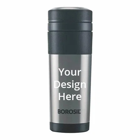 Grey Customized Borosil Hydra Travelmate Vacuum Insulated Tea &amp; Coffee Stainless Steel Travel Mug, Spill Proof, Hot and Cold, 350 ml