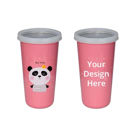 Pink Panda Customized Stainless Steel Glass with Straw and Lid 370 ml