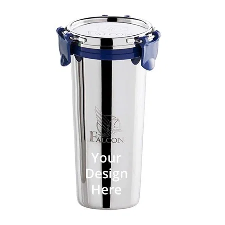 Silver Customized Steel Tumbler with Blue Lid -520ml