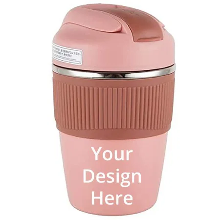 Pink Customized Coffee Mug Flask Insulated Leak Proof with lid Travel Tumbler Hot & Cold for 6 Hours Office 300 ML