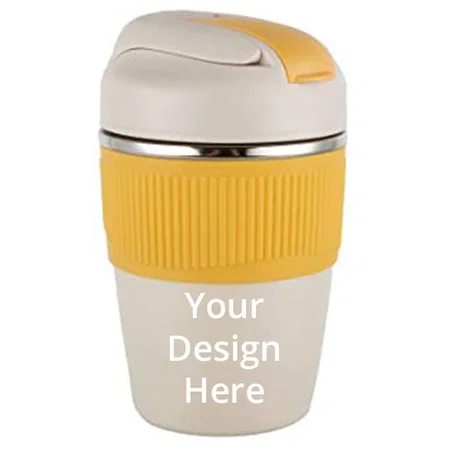 Yellow Customized Travel Coffee Mug with Lid and Straw, Double Wall Vacuum Insulated Tumbler 350ML