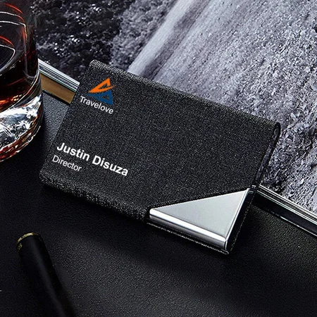 Black Customized Visiting Card Holder Wallet PU Leather Steel for Men Women