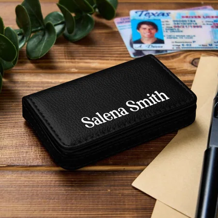 Black Customized Storite PU Leather Visiting Card Holder Wallet for Men & Women (Size-10 x 6 x1.4 cm)