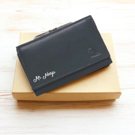 Navy Blue Customized Genuine Leather Ladies Purse Visiting Card Holder for Women