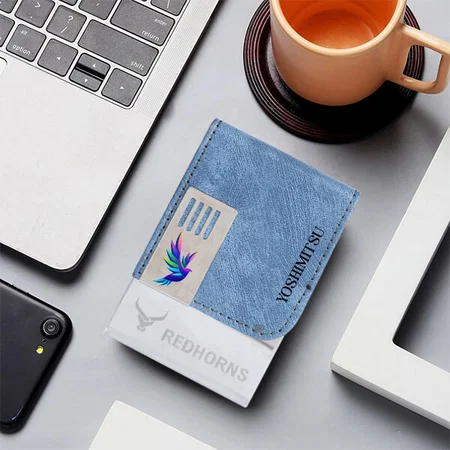 Blue Customized PU Leather & Stainless-Steel Visiting Card Holder Wallet with Magnetic Shut for Men & Women