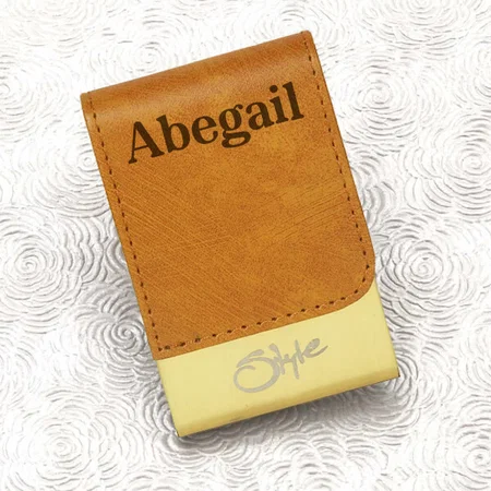Gold Brown Customized PU Leather & Stainless-Steel Card Holder Wallet with Magnetic Shut for Men & Women