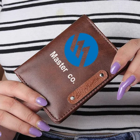 Brown Customized Premium Vegan Faux Leatherette Card Holder Pocket Organizer For Men & Women