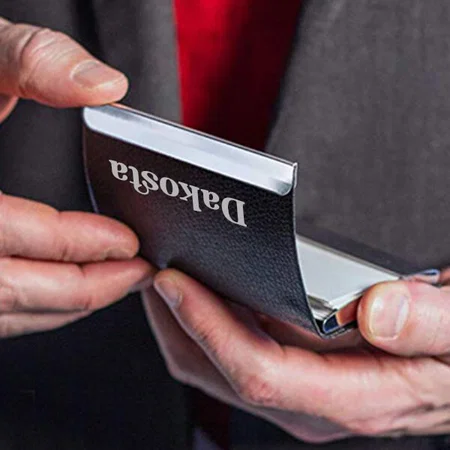 Black Silver Customized Stainless Steel Visiting Card Holder for Men Women
