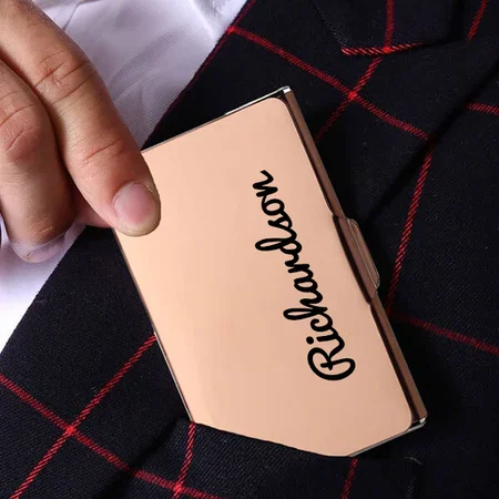 Rose Gold Customized Premium Stainless Steel Visiting Card Holder for Office Men & Women