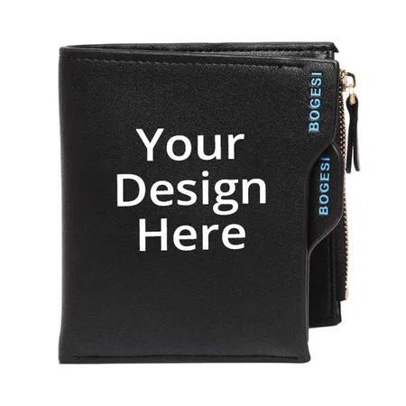 Black Customized BOGESI Leather Bi-Fold Wallet