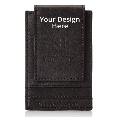 Black Customized Swiss Military Leather Men's Wallet