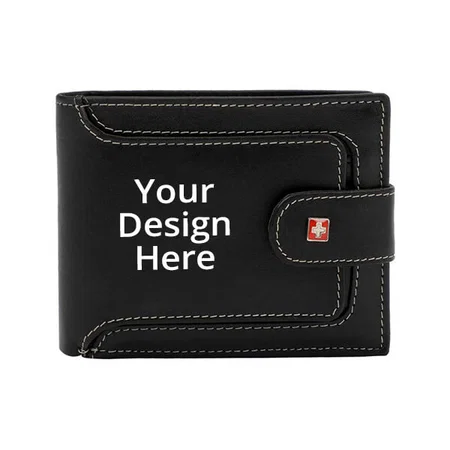 Black Customized Swiss Military Leather Men's Wallet