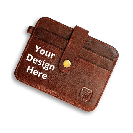 Brown Customized Leather Credit Card Holder -Slim Minimalist Front Pocket RFID Blocking Leather Wallet