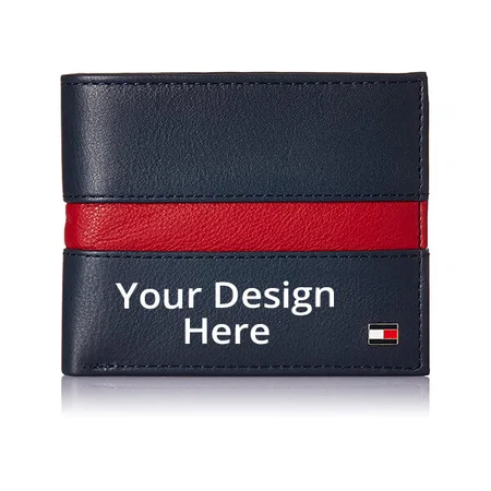 Navy Blue and Red Customized Tommy Hilfiger Men's Wallet