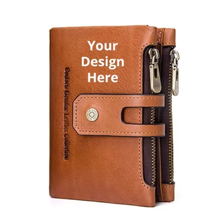 Brown Customized Men's Genuine Leather RFID Blocking Wallet