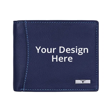 Blue Customized Urban Forest RFID Blocking Leather Wallet for Men