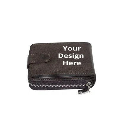 Dark Brown Customized 11 Slot PU Leather Credit Zipper Card Holder Wallet for Men (12x4x8cm )