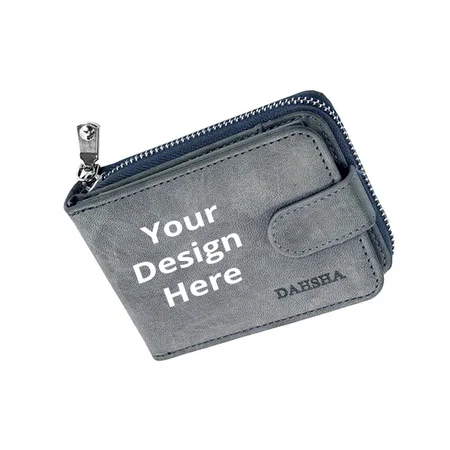 Grey Customized 11 Slot PU Leather Credit/Debit Cards Zipper Holder Wallet Coin Purse with 3 ID Window for Men &amp; Women (12 x 4 x 8 cm)