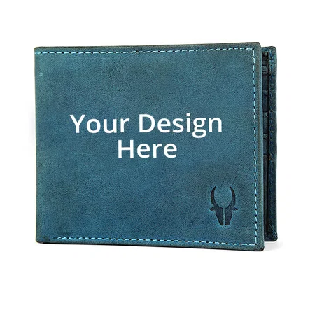 Blue Customized Wildhorn RFID Protected Leather Wallet For Men