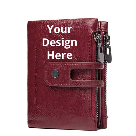 Red Customized Men's Genuine Leather RFID Blocking Wallet
