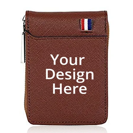 Brown Customized 9 Slot Vertical Leather Credit/Debit Zipper Card Holder Money Unisex Wallet