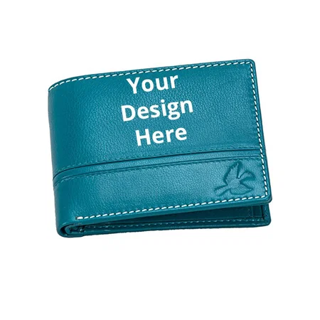 Aqua Blue Customized Hornbull Leather Wallet RFID Blocking Genuine Leather