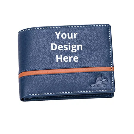 Blue Customized Hornbull Leather Wallet Men with RFID Blocking