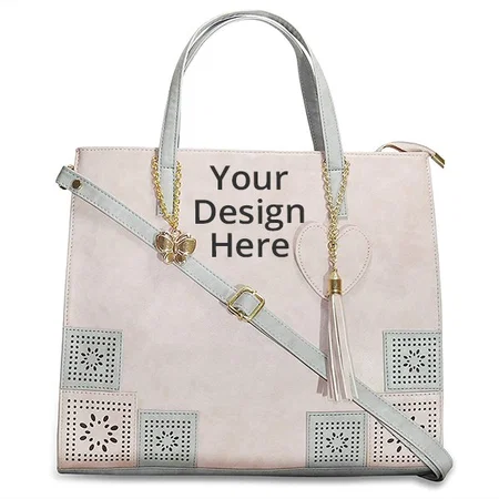 Peach Grey Customized Women's Hand Bag With Adjustable Strap