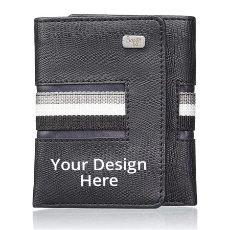 Black Customized Baggit Faux Leather Unisex Tri Fold Wallet