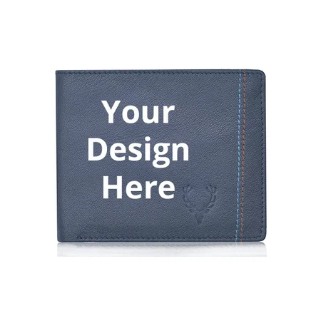 Denim Blue Customized Allen Solly Bi Fold Slim &amp; Light Weight Leather Men's Stylish Casual Wallet Purse with Card Holder Compartment