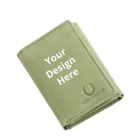 Green Customized Tri Fold Leather Wallet 4 Card Slots, 2 Currency Slots, 2 Hidden Compartment, 1 ID Slot