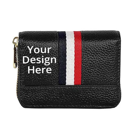Black Customized Brand Conquer Card Holder Zipper Unisex Wallet