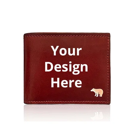 Wood Customized Bear Premium Leather Wallet, RFID, Bi-fold Wallet with 8 Card Slots