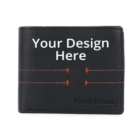 Black Customized Man's Prime Leather Wallets for Men with 3 Slots and Coin Pocket